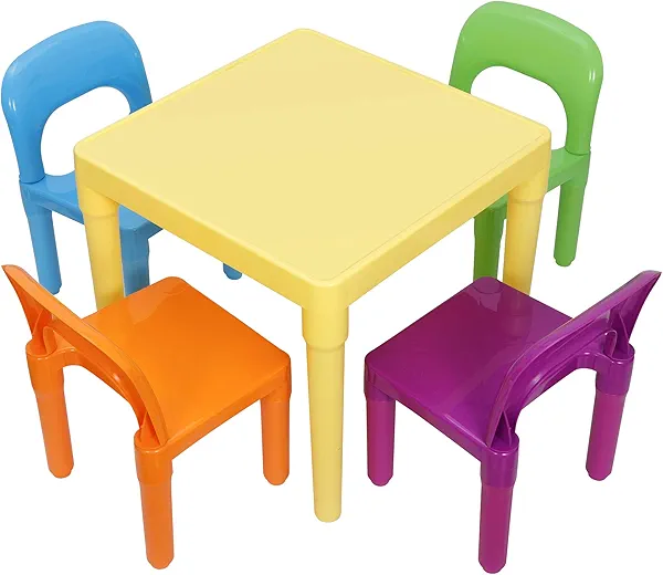 Saturnpower Kids Table and 4 Chairs Set, Toddler Table Plastic Sturdy Desk for Reading, Art, Homework