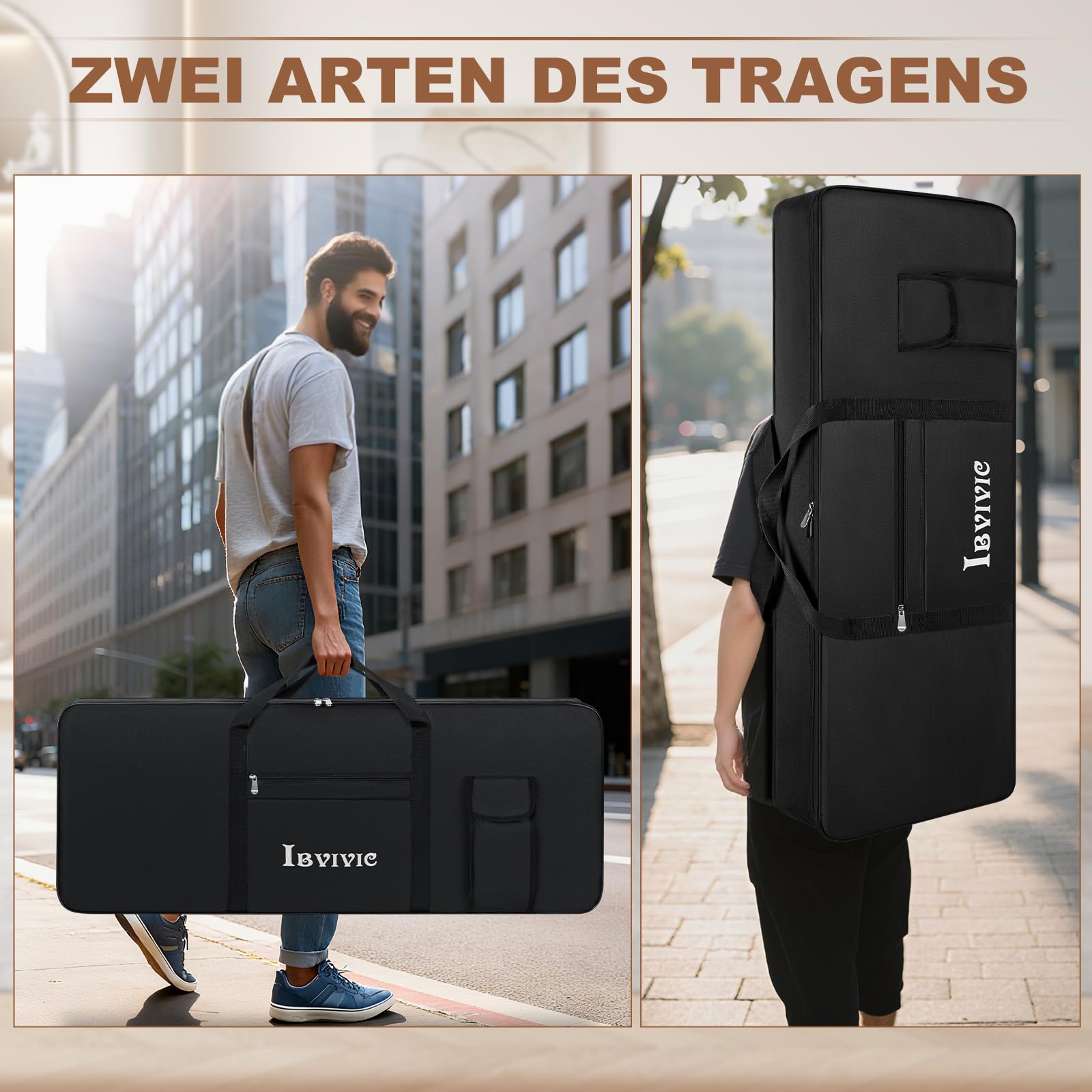61 Key Keyboard Tasche, Robuste 600D Oxford Keyboardtasche 61 Tasten mit 10 mm Polsterung, Keyboard-Gigbag mit Griffen und Schultergurten für Digitales E-Piano (Schwarz)