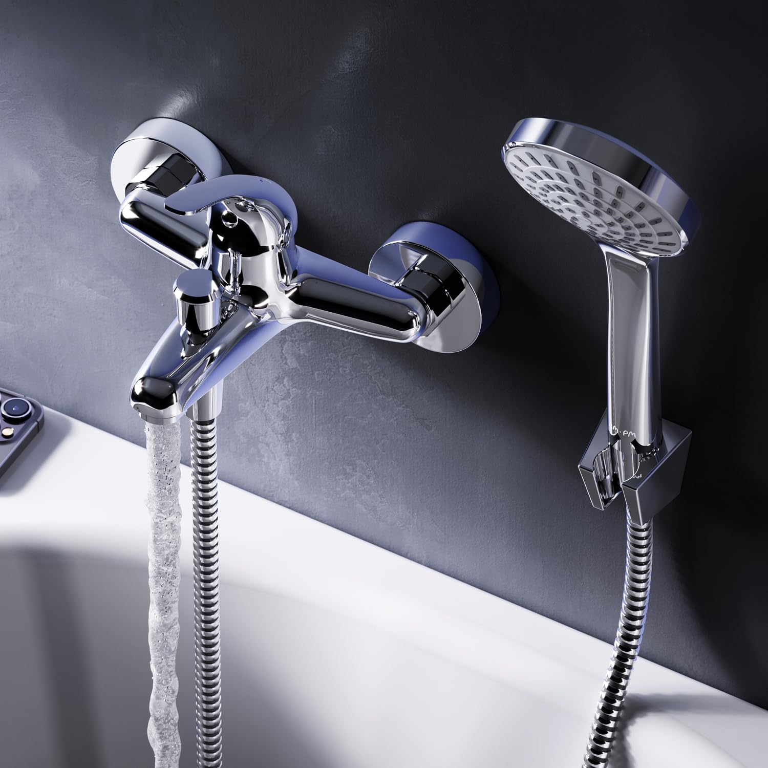 AM.PM Play Wannenarmatur mit Handbrause und Halter, Mischbatterie Badewanne Wasserhahn Bad, Chrom F8315000