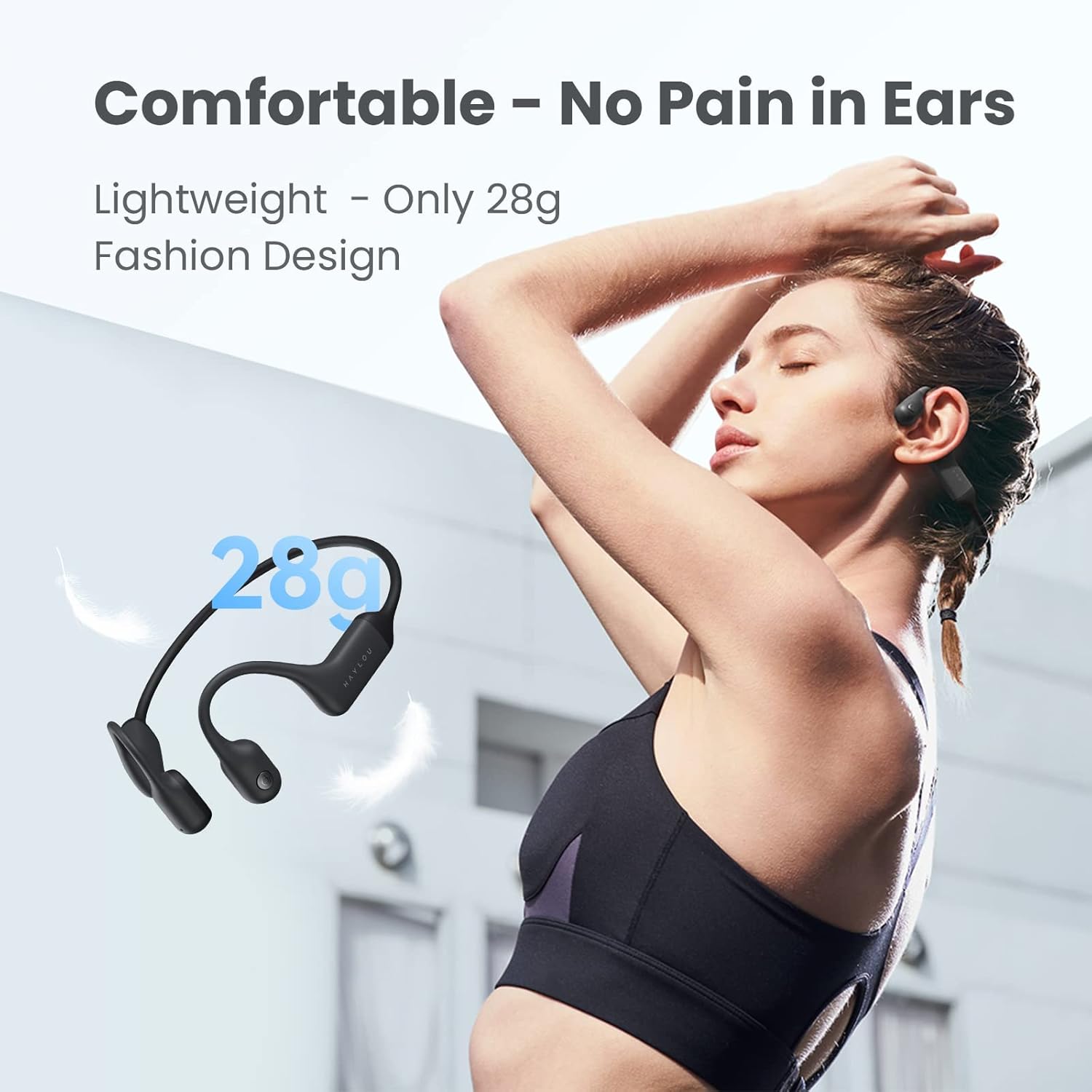 HAYLOU PurFree Cuffie a conduzione ossea Cuffie sportive Bluetooth 5.2 ad orecchio aperto -Auricolari wireless impermeabili IP67 per allenamenti e corsa - Doppio microfono CVC-Inchiostro nero HAYLOU PurFree Cuffie a conduzione ossea Cuffie sportive Bluetooth 5.2 ad orecchio aperto -Auricolari wireless impermeabili IP67 per allenamenti e corsa - Doppio microfono CVC-Inchiostro nero