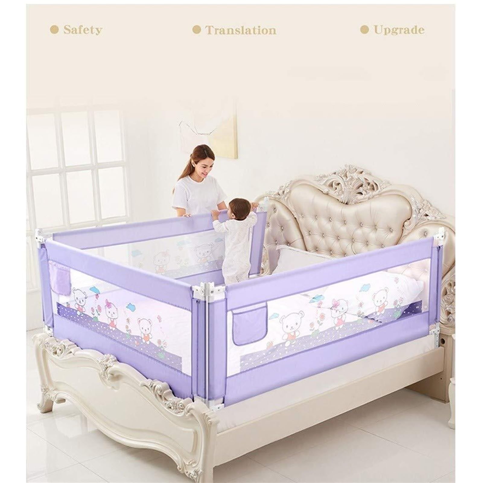 Valla for Cama Extra Alta Resistente Barandillas for Cama Malla de barandilla for bebé elevable Vertical for Cama de 1,5 a 2 m Universal for Cama Doble Cama tamaño King Cama tamaño Queen