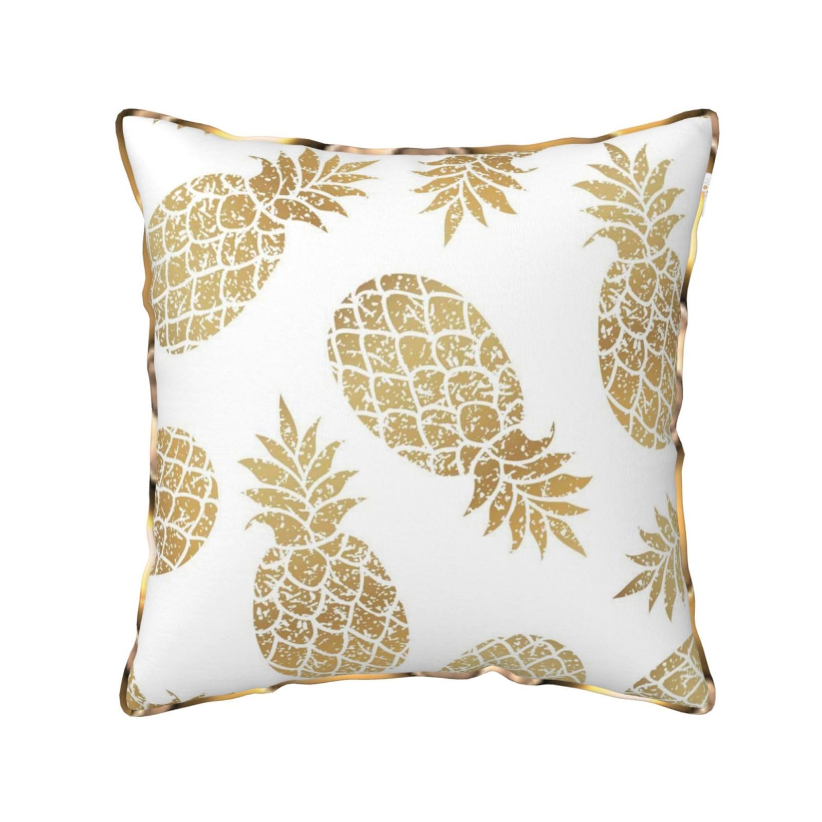 AUBKFELD golden pineapple background Printed Velvet Cushion Cover 45x45 CM with Gold Edging Strip, Square Pillowcase Soft Throw Pillow Covers Case Decorative for Living Room Sofa Couch Bed Bench