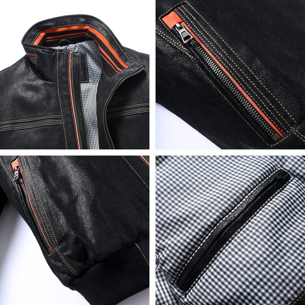 FLAVOR Herren Echtes Leder Lederjacke Stehkragen Jacken