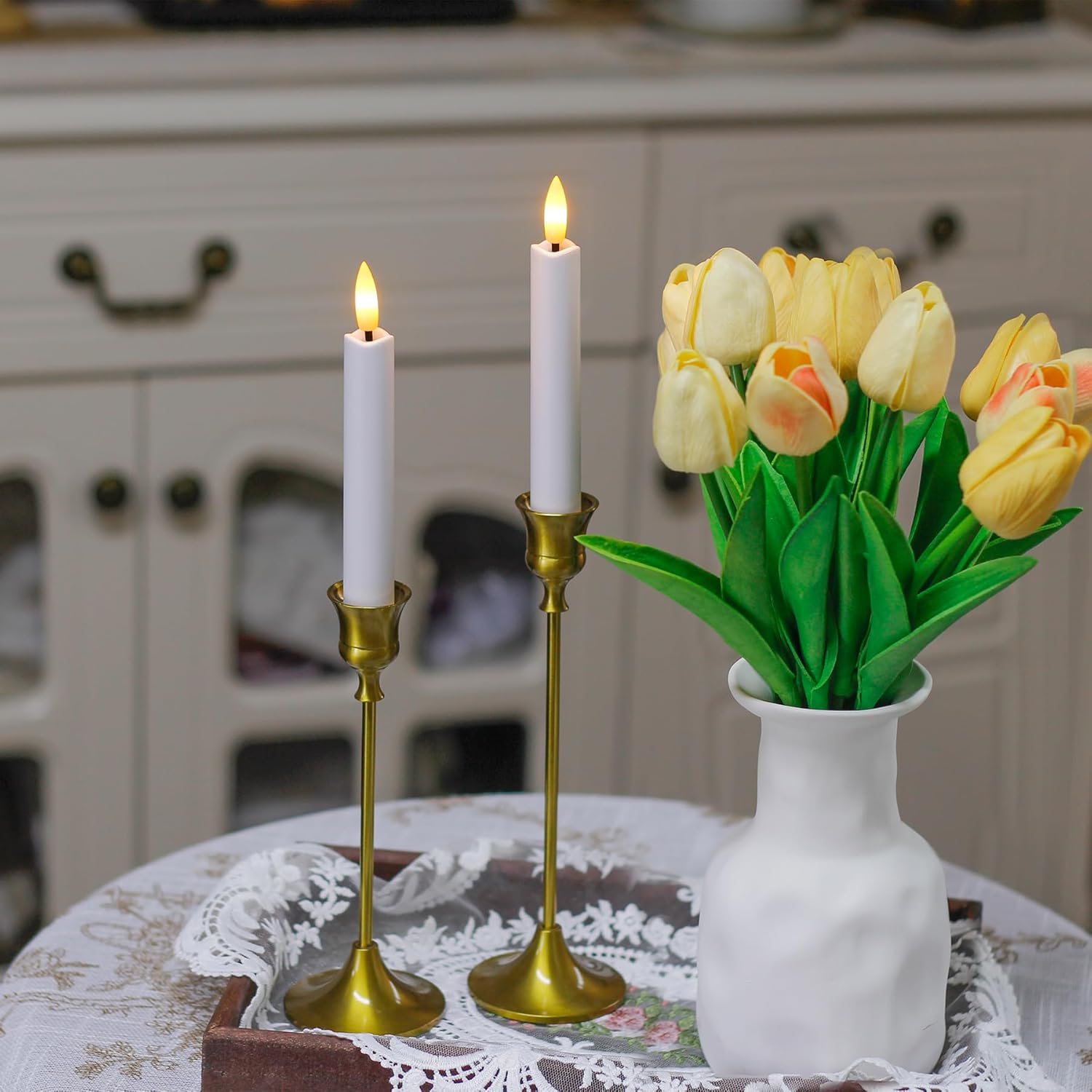 6.4 Inches Plastic LED Taper Candles with Remote and Timer,White Flameless Battery Operated Flickering Candlesticks,Pack of 6 Flameless 0.78” Diameter 3D-Wick Tall Window Candles,Long-Lasting