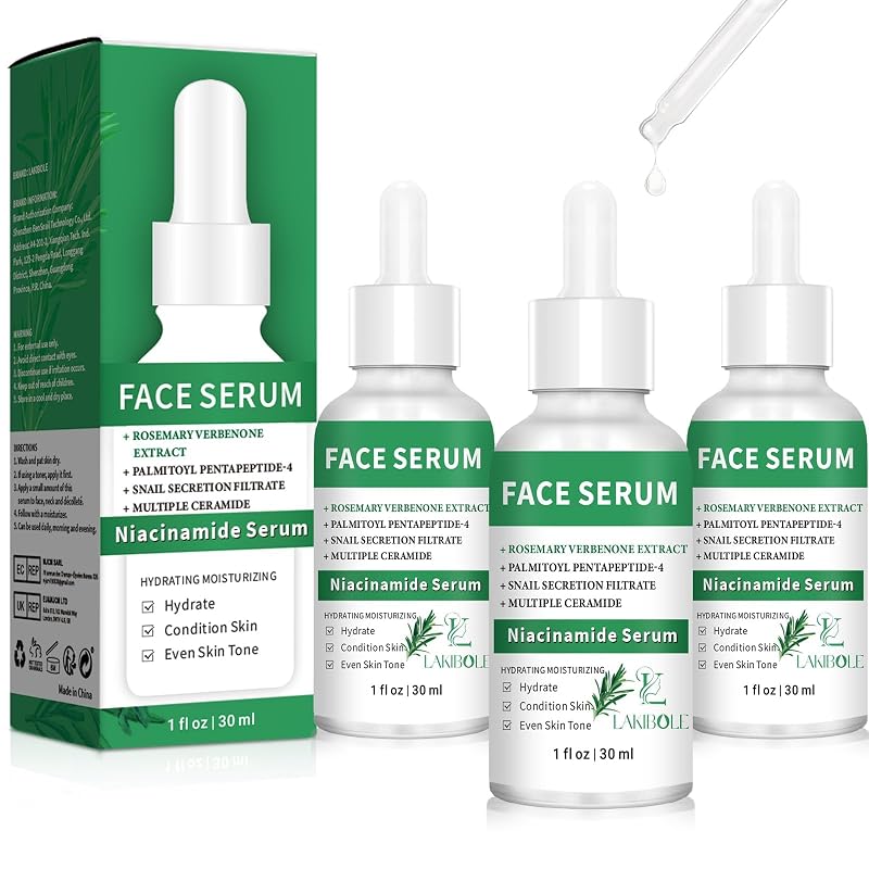 Sérum facial LAKIBOLE com niacinamida, ácido hialurônico e extrato de alecrim e verbena, 3 unidades de 30 mL