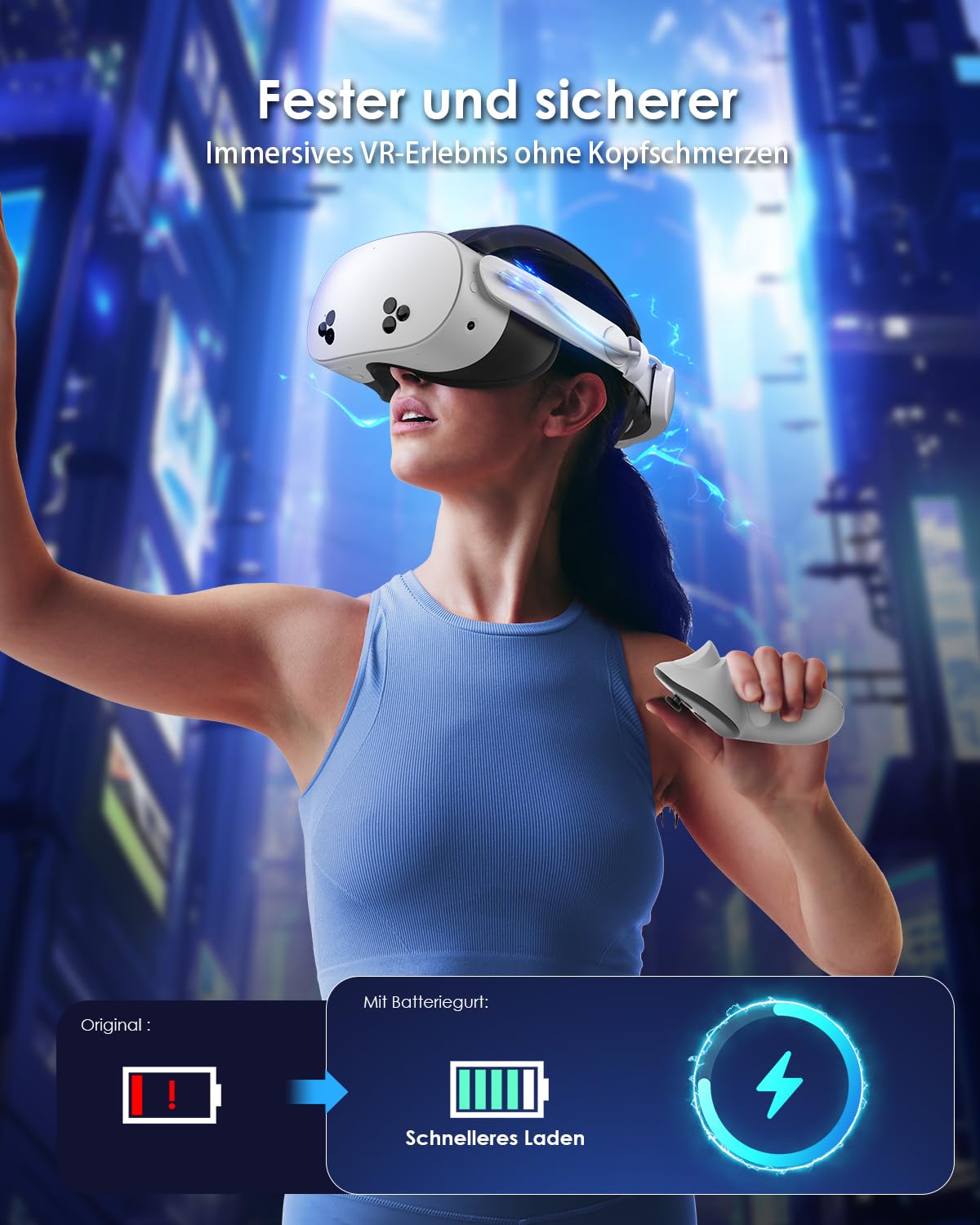 Batterie Kopfband 8000 mAh für Meta Quest 3/3S Balanced Elite Strap | Schnellladbares Akku kopfband für Quest 3/3S Zubehör, längere Spielzeit, ausgewogene Gewichtsverteilung, Komfort für VR gamer