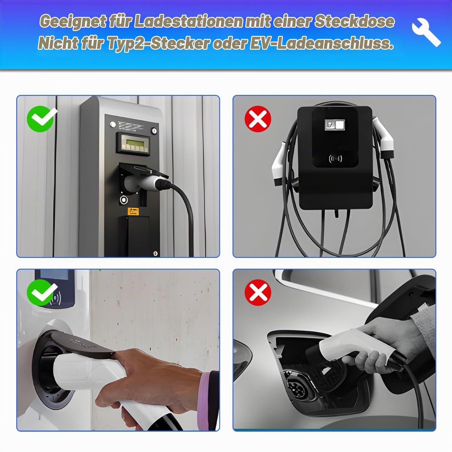VOBOR Elektroauto Ladegerät Adapter, Typ 2 auf Schuko Adapter für Schuko auf IEC 62196 Typ 2 Auto Ladestationen, Wallbox Schuko Ladekabel Adapter für EV Adapter