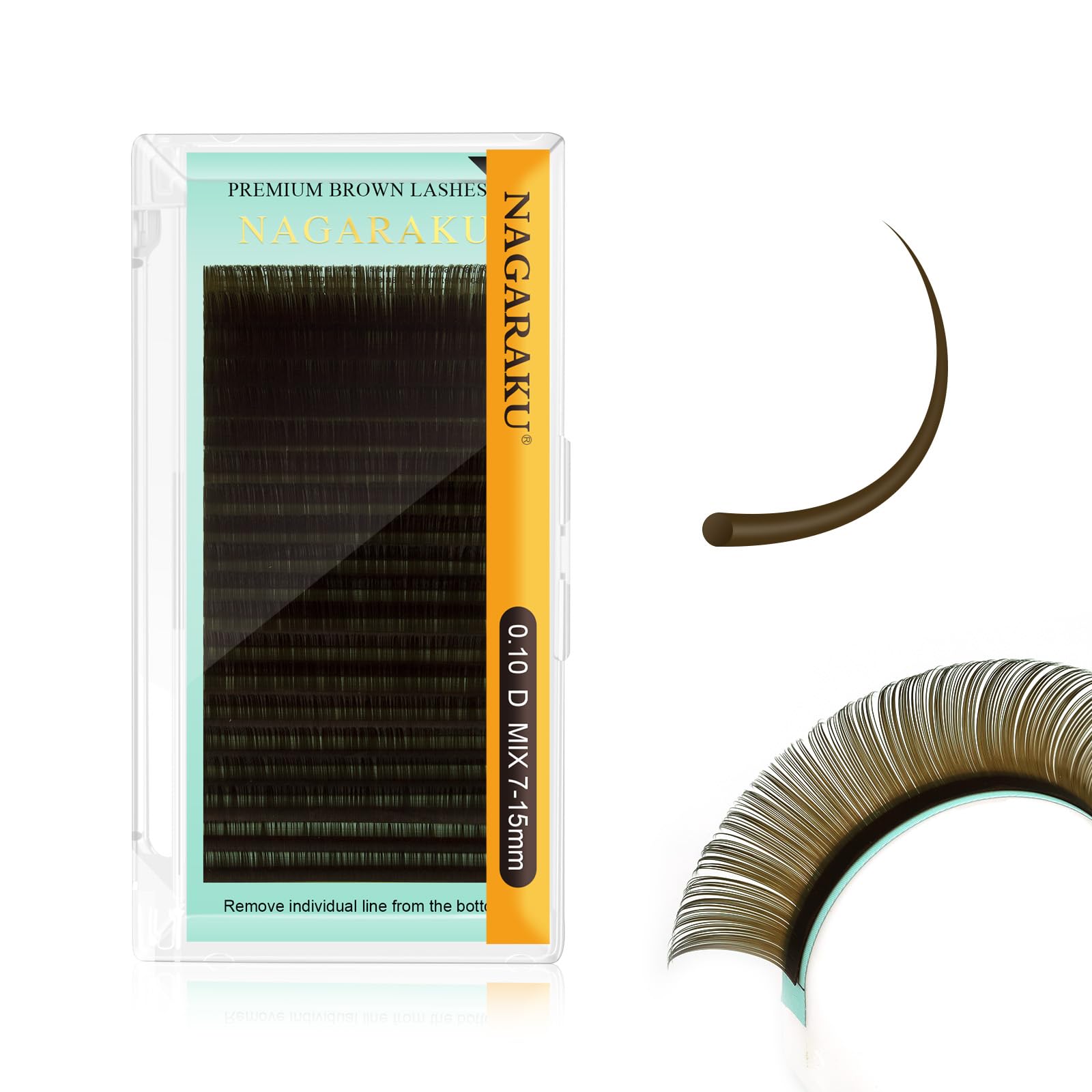 NAGARAKU Extensiones de Pestañas Marron Claro Individuales Lahses Pelo a Pelo Natural 0.10mm Curva D Longitud Mixta 20 Filas Alta Capacidad Brown Eyelash Extension Pestañas Postizas