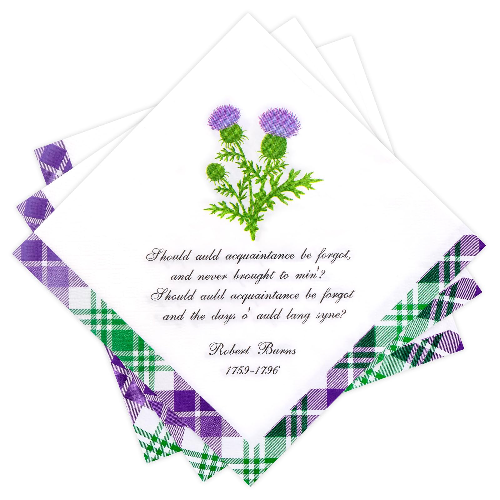 DPKOW 40pcs Thistle Flower Napkins Burns Night Table Decorations, Scottish Tartan Napkins Paper Burns Night Serviettes Disposable, 33 x 33cm, Scottish Party Supplies Thistle Flower Decorations