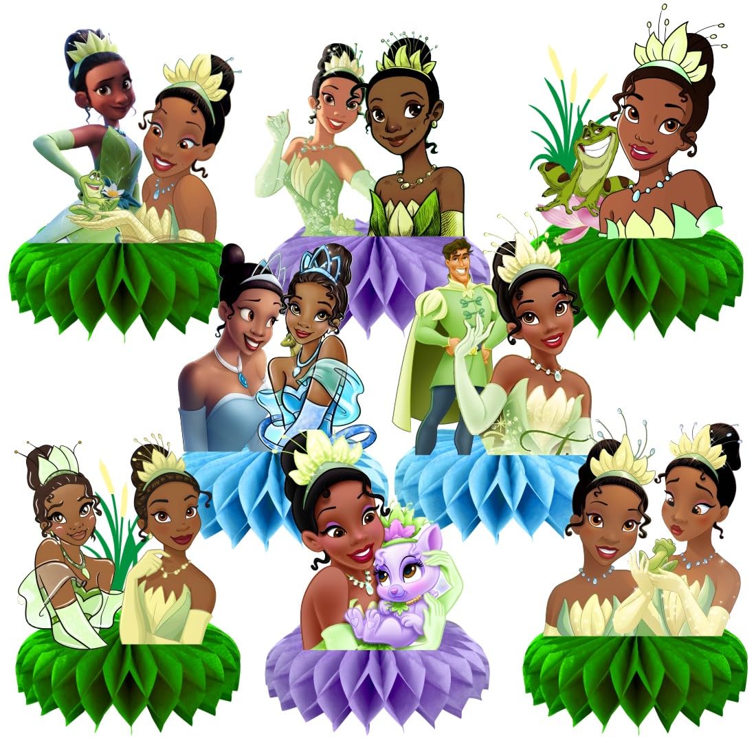 8Pcs Princess Frog Table Centerpieces Birthday Party Supplies Double Side Table Decorations for Tiana Party Decorations