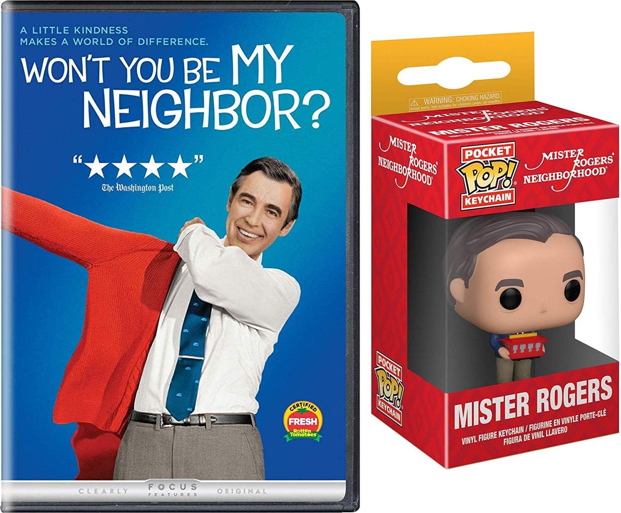 Neighborhood Pop Mr. Rogers "Won't You Be My Neighbor" DVD + Fred Funko Keychain Figure Pocket Pop - Creative 2 Pack