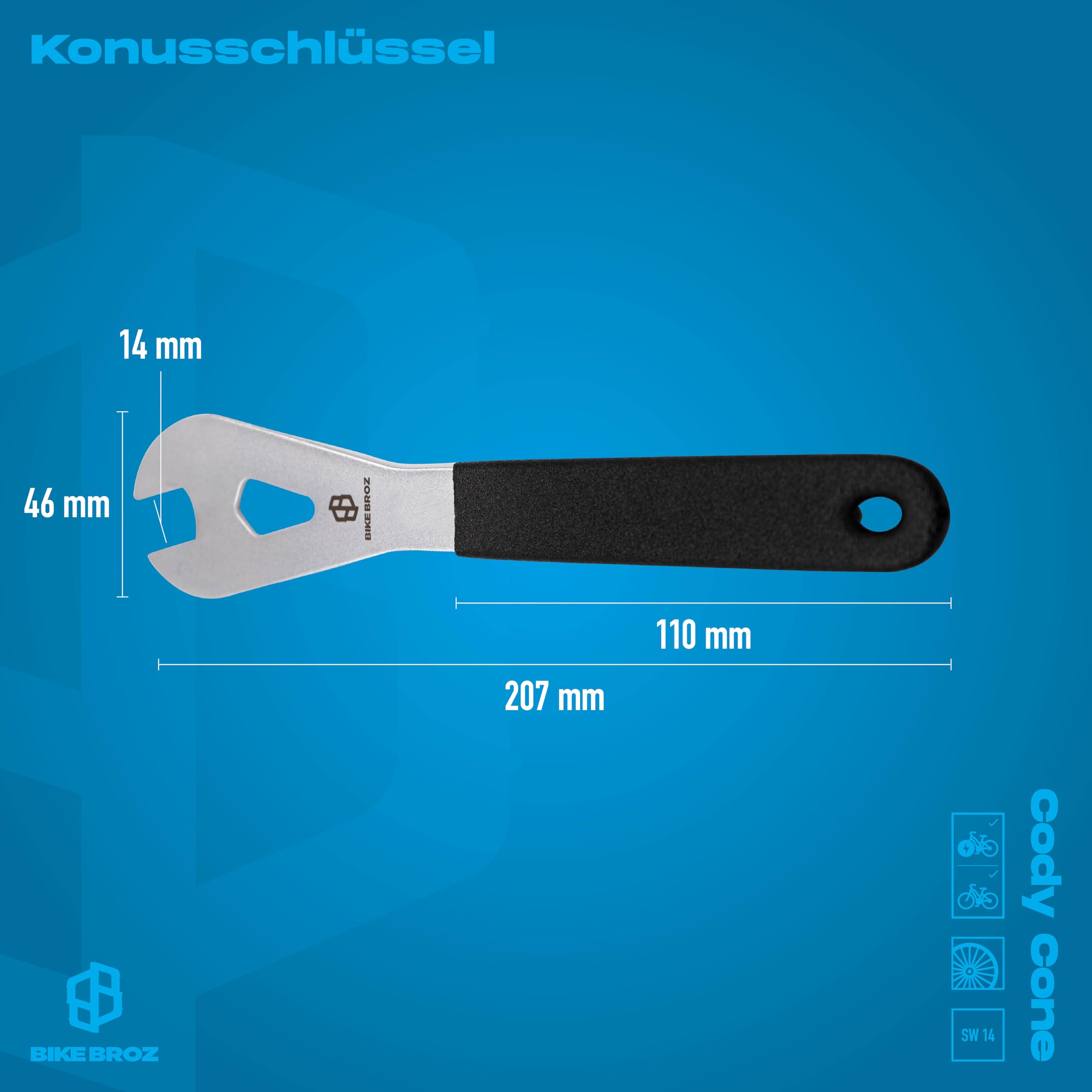 KONUSSCHLÜSSEL 14 MM BIKEBROZ, CODY CONE 14 MM - 2