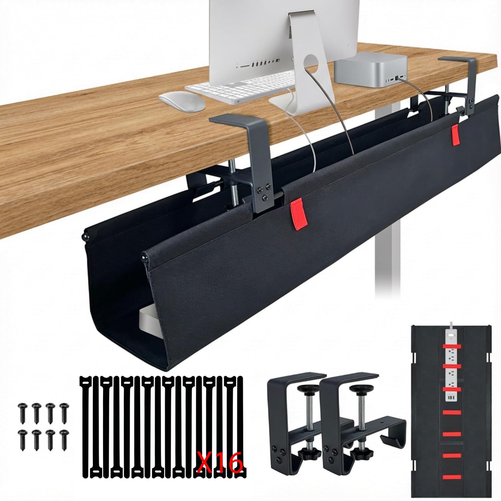 Grand plateau de rangement sous table de 90 cm pour ranger plusieurs câbles, chargeurs, multiprises