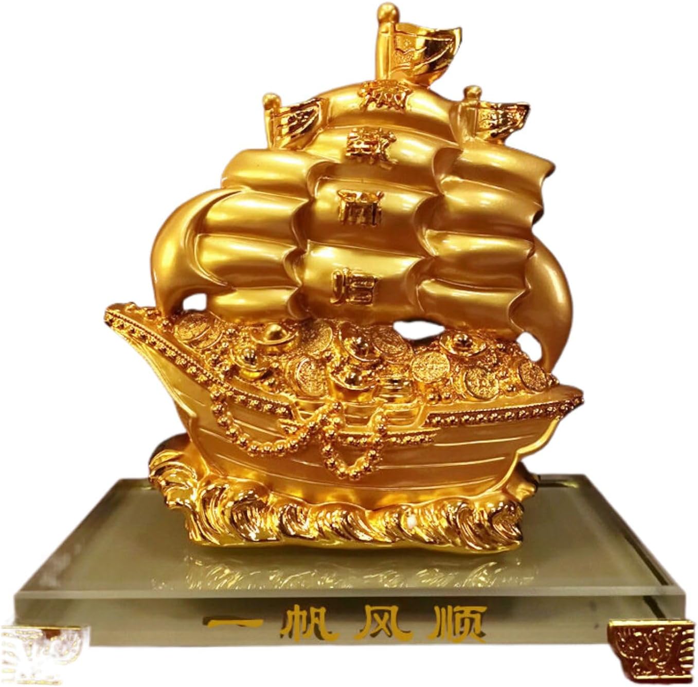 树脂绒沙金一帆风顺摆件 Feng Shui Figurine Home Office Decor Chinese Gifts 水晶帆船工艺品办公桌室家居装饰品 8185