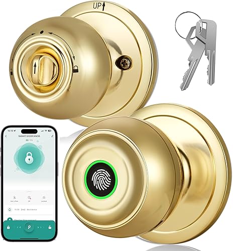 Miniatura 8 de Perilla de puerta inteligente con huella dactilar con control por aplicación y llave, entrada sin llave con huella dactilar para recámara, hogar,