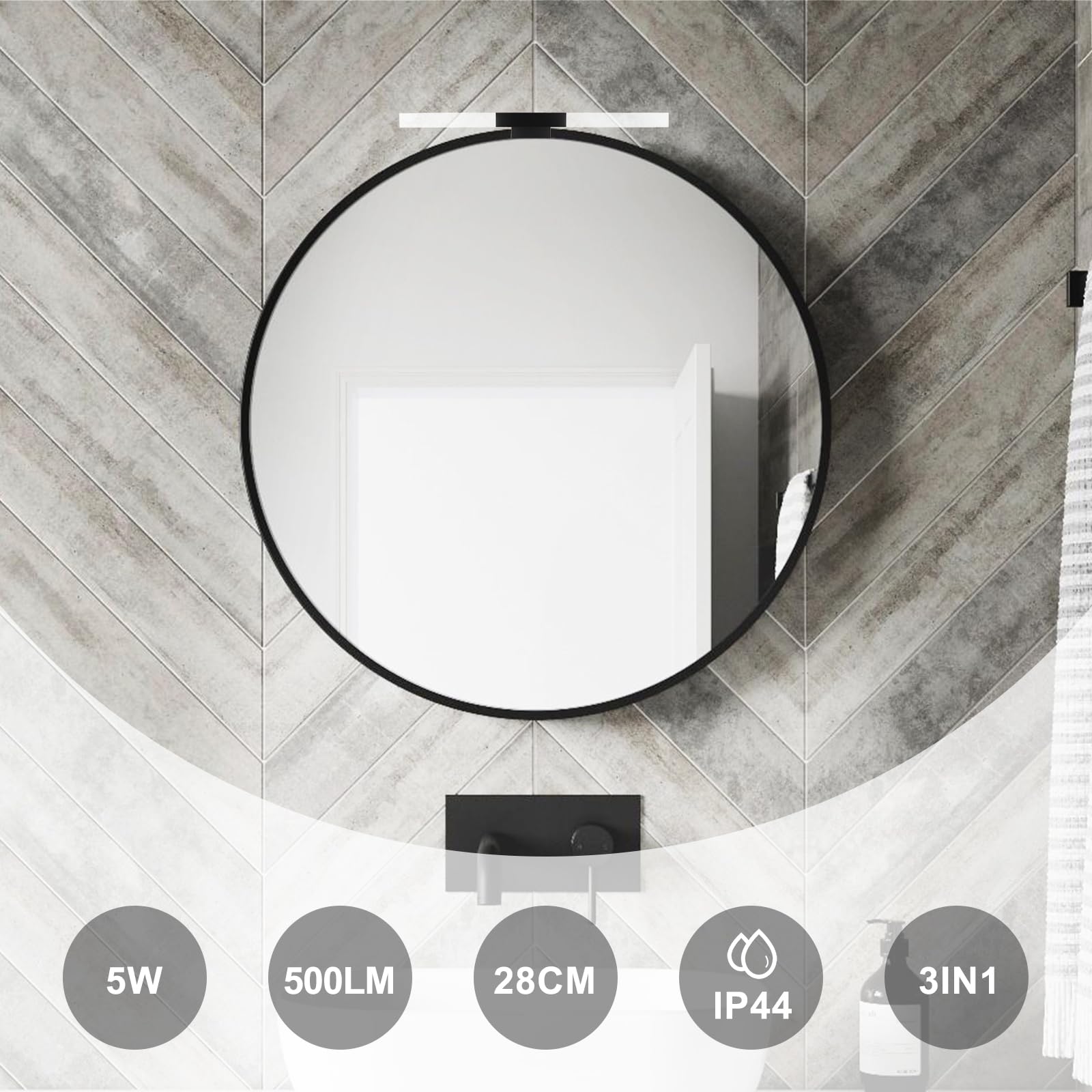 Lampe LED Miroir Salle De Bain DEELUX 30cm - 5W 4000K IP44 | Éclairage 3-en-1