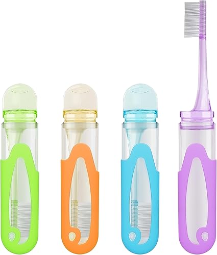 Cepillo de dientes de viaje plegable, cepillos de dientes portátiles de cerdas suaves, tamaño adulto, cubierta plegable, cepillos de cerdas medianas