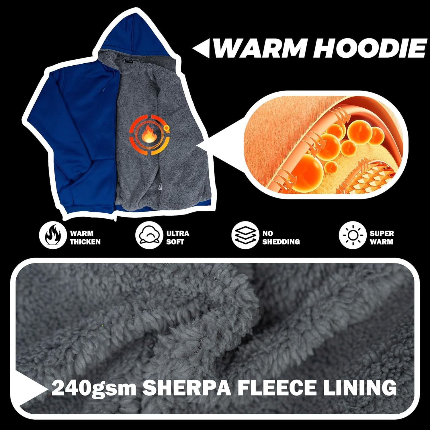 VENDACE Hi Vis Hoodie for Men Sherpa Fleece Lined Safety Sweatshirt Fleece Hoodie Zipper Construction Work Jacket Sweater - Image 8