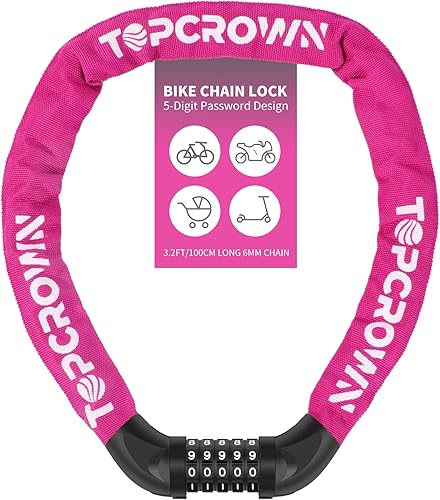 Miniatura 21 de Candado de cadena de bicicleta de 3.2 pies de largo, alta seguridad, resistente, antirrobo, combinación de 5 dígitos, cerradura de bicicleta sin