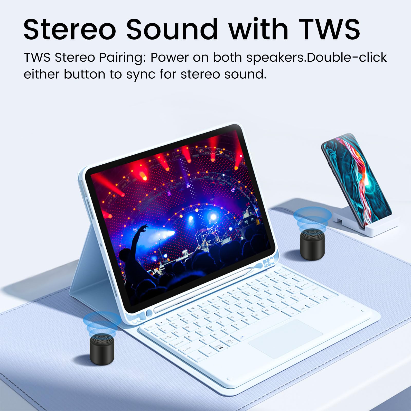 Mini haut-parleur Bluetooth – Petit haut-parleur Bluetooth portable sans fil avec stéréo TWS, son HD 5 W, Bluetooth 5.3, 8 heures de lecture – Haut-parleur de voyage idéal pour voiture, extérieur