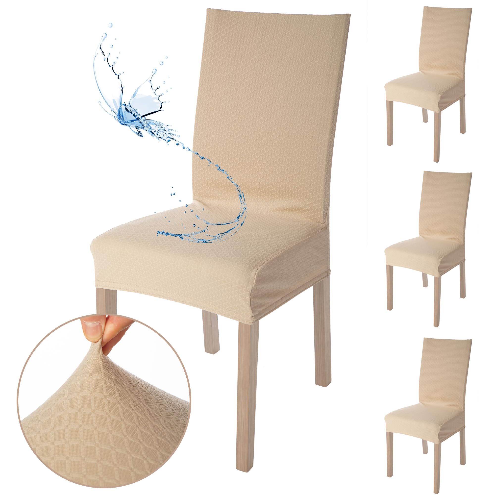 Viste tu hogar Pack 4 Funda Silla Comedor y Hogar de 45 a 55 CM, 100% Poliéster, Impermeable, Fácil de Instalar y Limpiar, Diseño Diamante, Camel