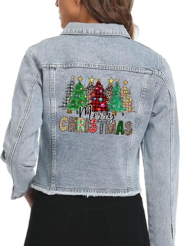 Miniatura 7 de Calcomanías para planchar con texto en inglés Merry Christmas para árbol de Navidad, Papá Noel, parches de transferencia de calor para ropa,