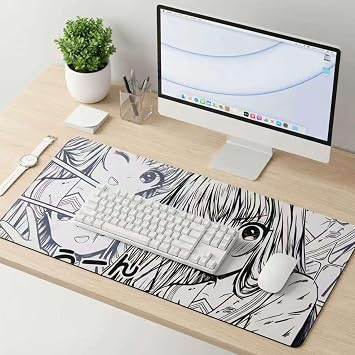 XXL Anime Girl Mouse Pad Black White,Super Thick Large Manga Girl Desk Mat