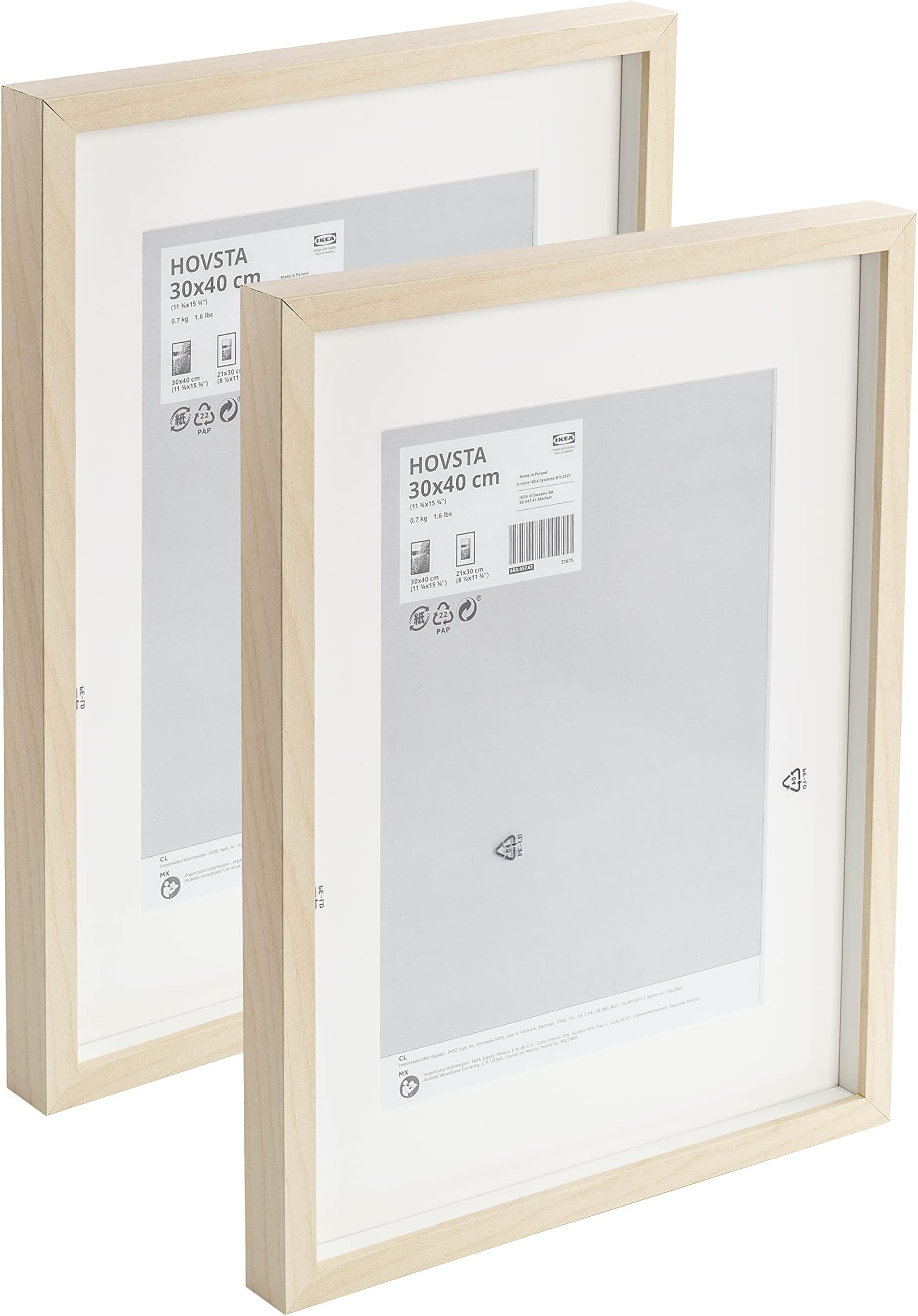 Ikea HOVSTA Birch Effect Photo Frames, 30 x 40 cm (21 x 30 cm A4 mat), Wall Mount, PH Neutral Mount, Plastic Front, 603.657.61 - Set of 2
