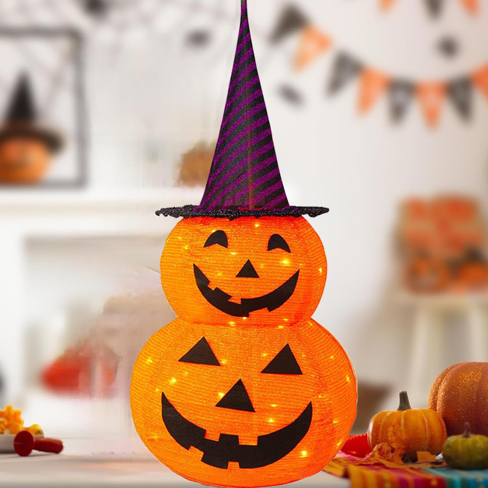 Świecąca Dynia Halloweenowa Dekoracja Halloweenowa z 8 Trybami | Świąteczna Dekoracja Wewnętrzna Dla Właścicieli Domów, Najemców, Do Domu, Mieszkania, Akademika, Salonu, Sypialni, Balkonu,
