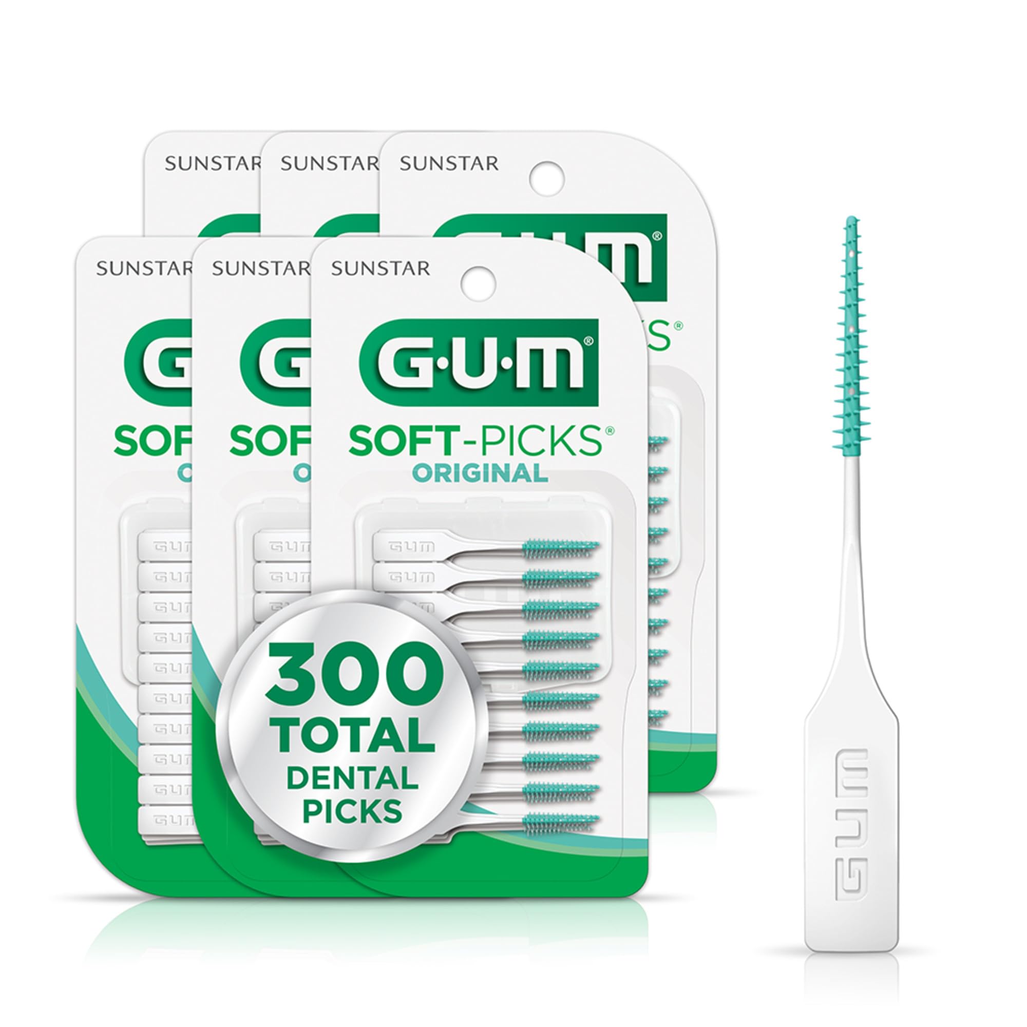 GUM Soft-Picks Original, Easy to Use Dental Picks for Teeth Cleaning Health, Disposable Interdental Brushes with Convenient Carry Case, Dentist Recommended Dental Picks, 50 Count (Pack of 6)