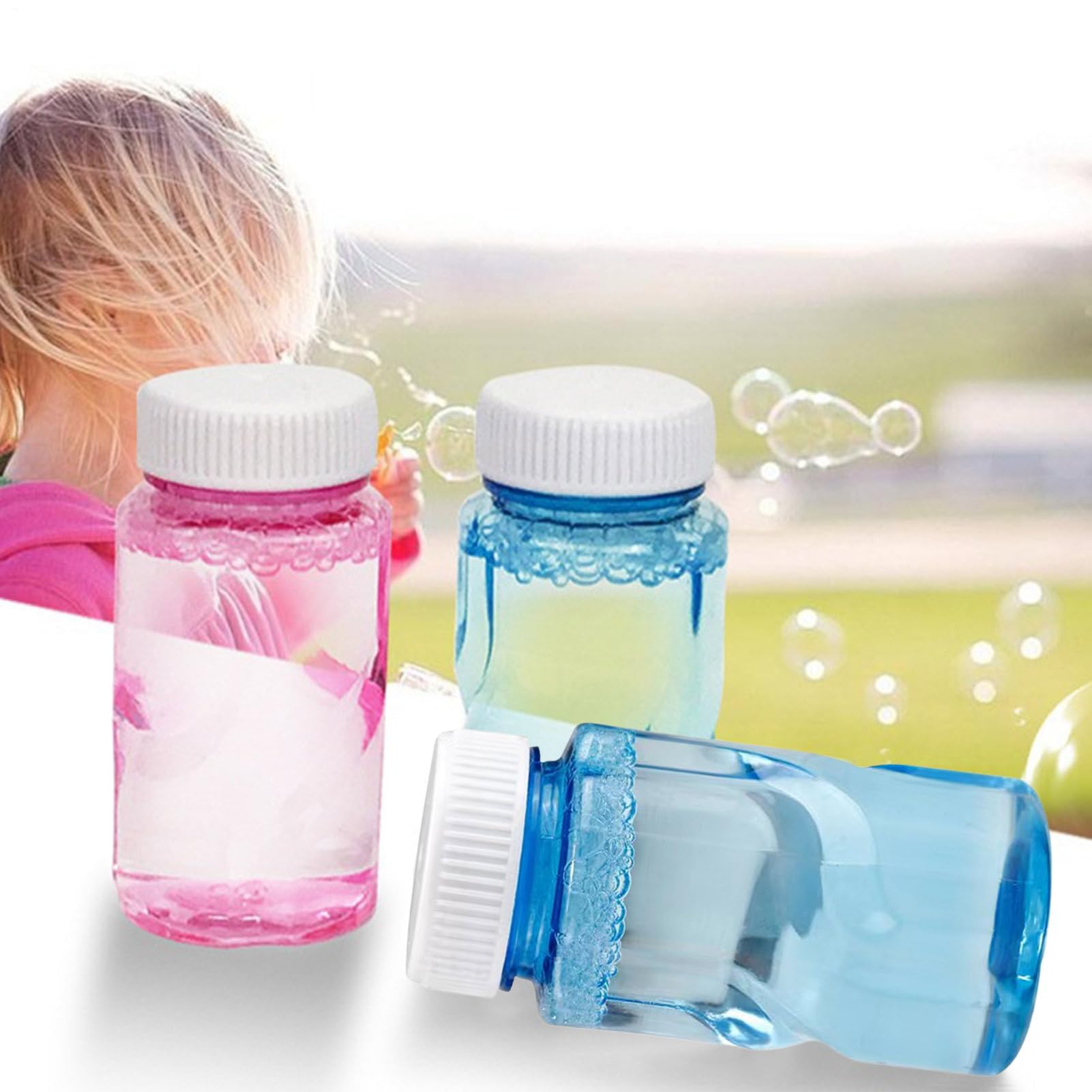 Solution de Recharge à Bulles de 50 ML, 2 liquides à Bulles pour Pistolets à Bulles avec flacons faciles à Verser, Formule concentrée Amusante avec Jeu sûr et Vibrant pour en Plein air fête de