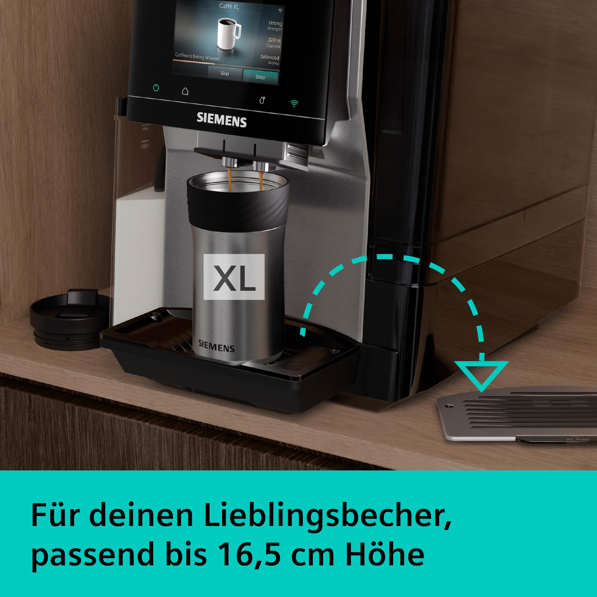Siemens Kaffeevollautomat EQ700 iAroma, Full-Touch-Display, integrierter Milchbehälter, Tassenwärmer, Cold Brew und Slow Brew, Home Appliances App, Edelstahl schwarz, TQ727D03