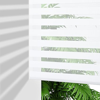 Joydeco Cordless Zebra Blinds for Windows, Dual Layer Light Control Window Blinds with Light-Proof Aluminum Cover, Free-Stop Roller Shades for Home & Office,(Custom Size,White)