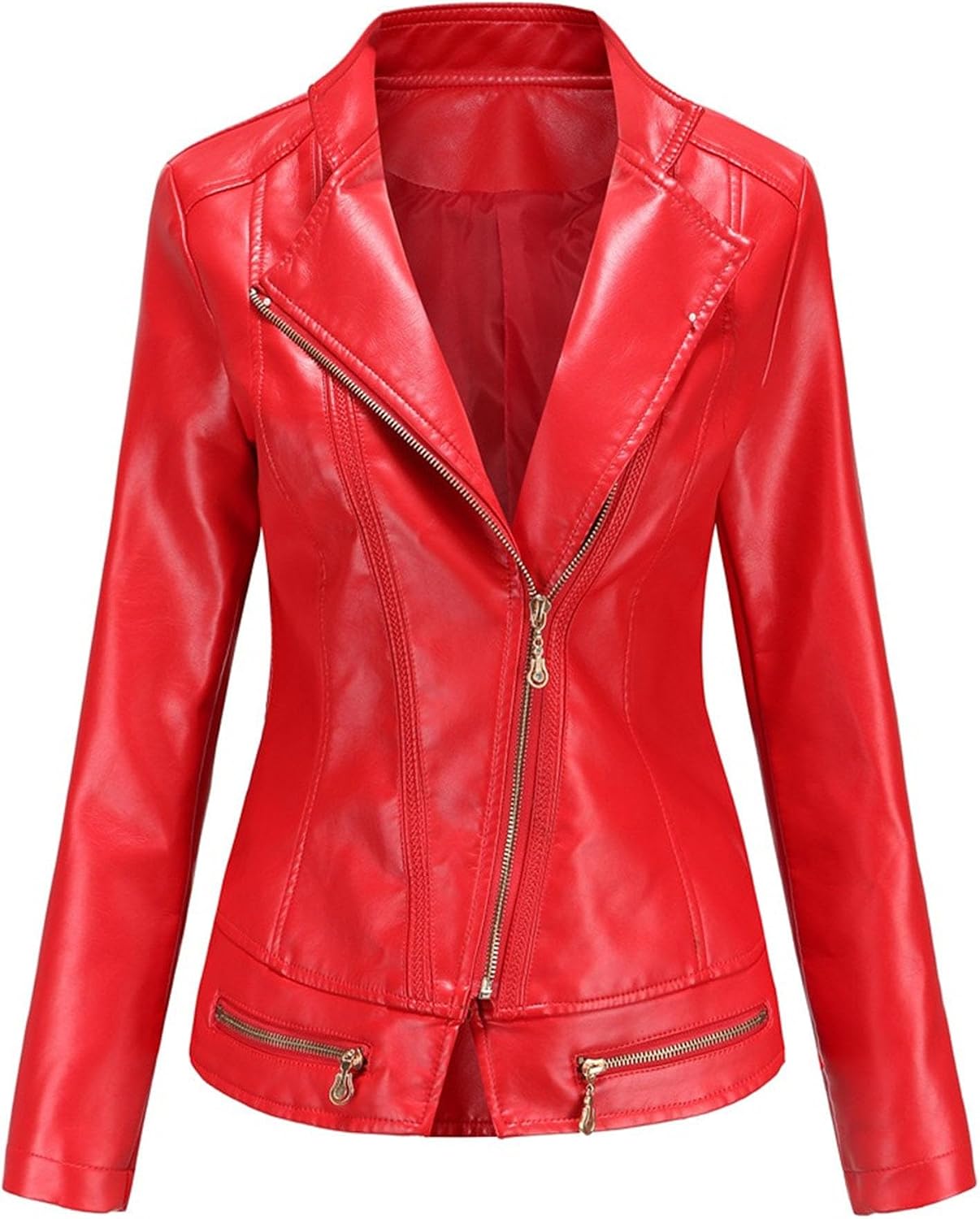 Women's Zip Up Slim Fit Comfort Coat Faux PU Lightweight Biker Coat Jacket Fashion Casual Spring Fall Coats