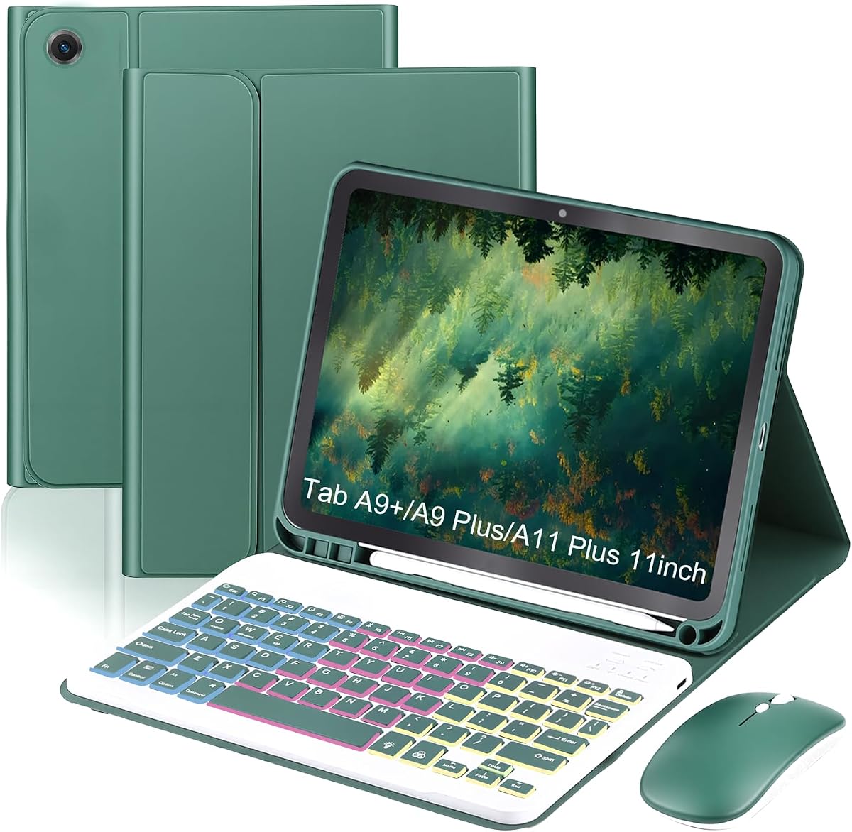 Keyboard Case for Samsung Galaxy Tab A11+ Plus / A9+ Plus 11 Inch, Lightweight Mouse Detachable Backlit Keyboard, Slim Stand Tablet Case with Pen Slot (Green, A11+ Plus / A9+ Plus Case with Keyboard)