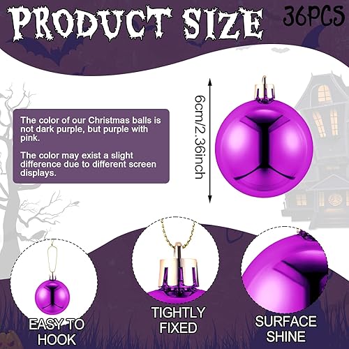Miniatura 2 de 36 adornos de bola de Navidad de 2.4 pulgadas, huevos de plástico para colgar, colgantes de árbol brillantes, bolas brillantes para el hogar,