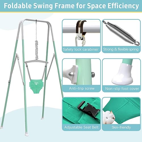 Miniatura 4 de Columpio y jersey de bebé 2 en 1 para niños pequeños, columpio plegable para bebé para uso en exteriores e interiores, fácil de instalar y almacenar