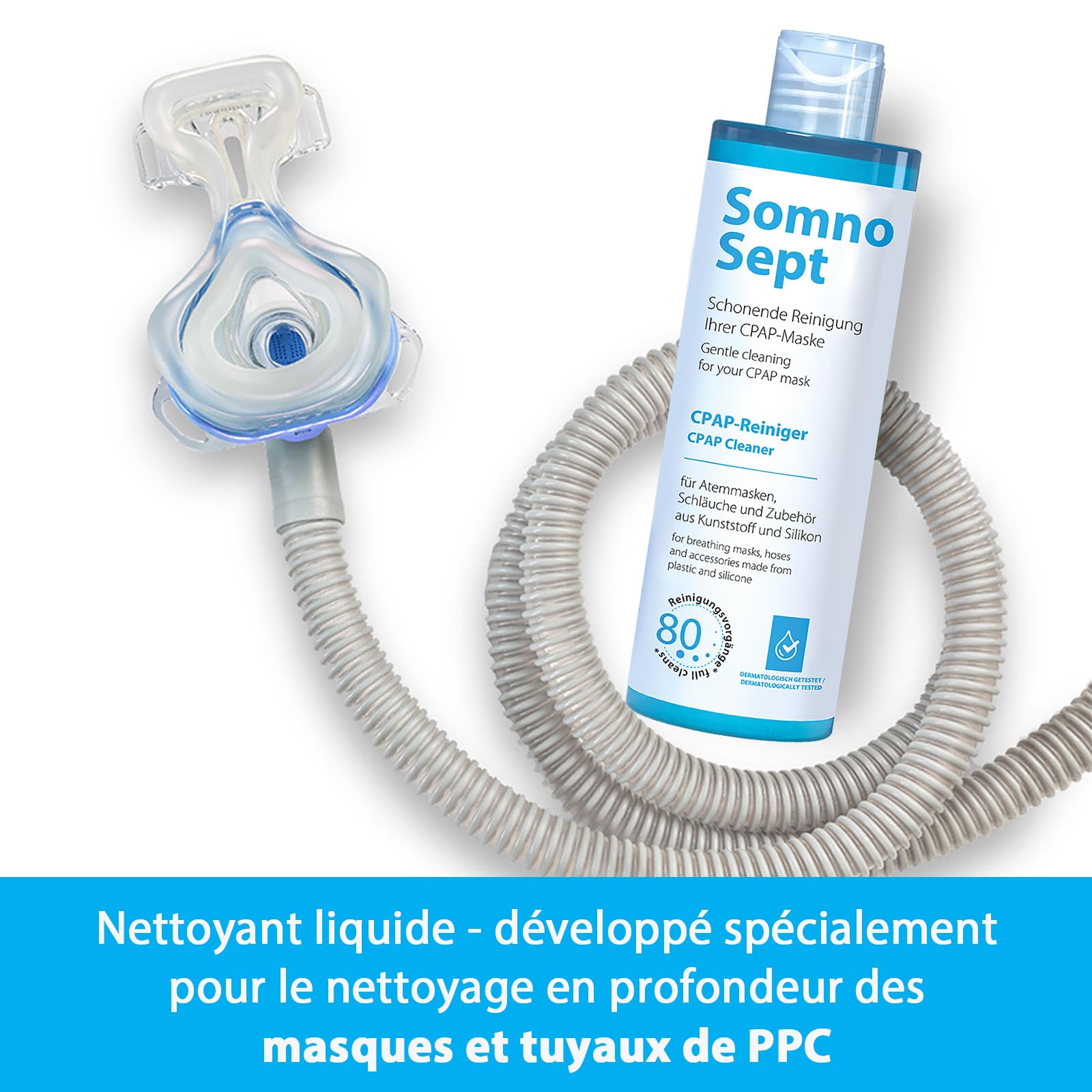 Kit de nettoyage CPAP (SomnoSept 400 ml, lingettes SomnoSept 72 pièces, brosse oxyhero 19 mm) – Kit de nettoyage complet de haute qualité