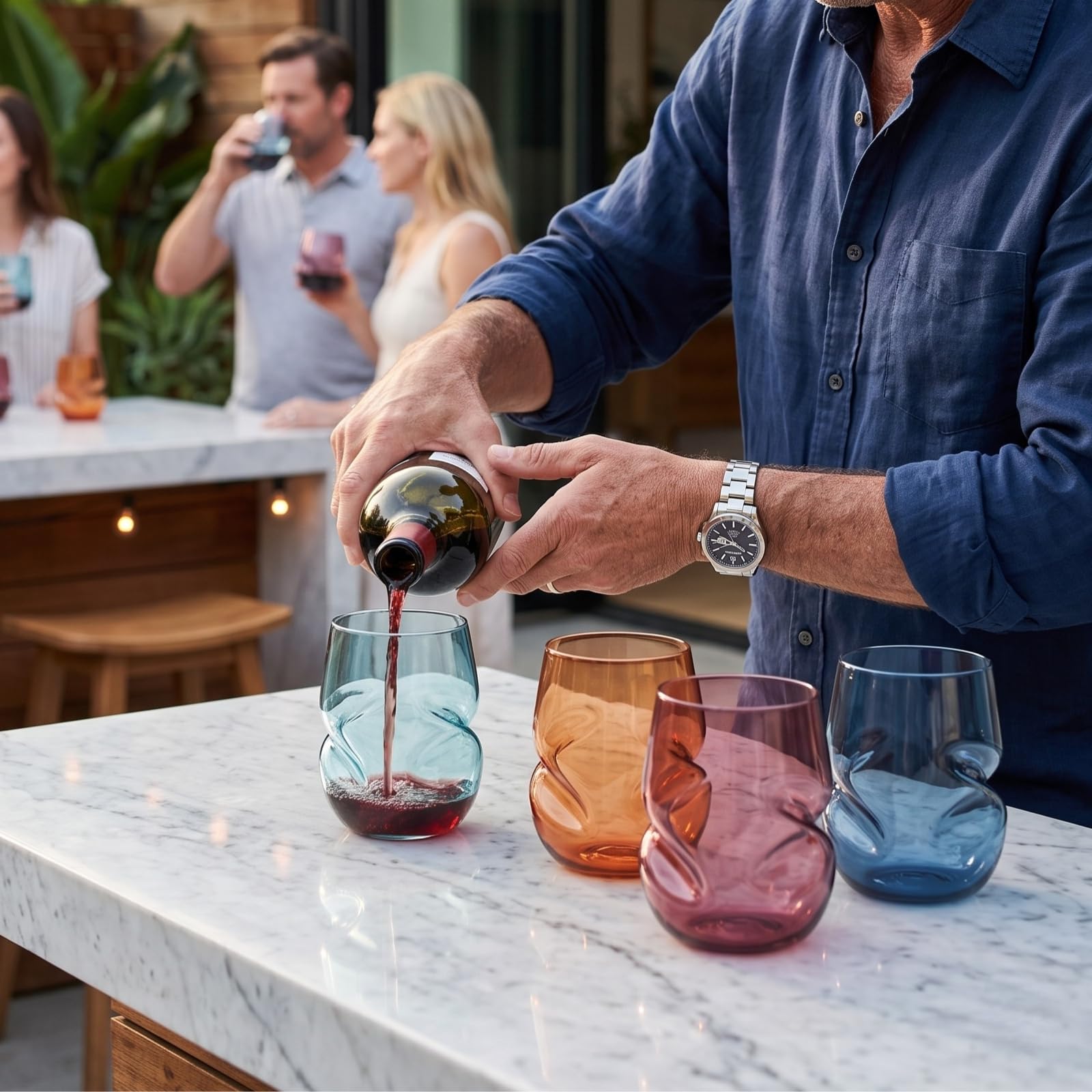 Khen Copas de vino irrompibles sin tallo, juego de copas de vino de plástico Tritan europeo con hendiduras para los dedos, juego de 4 vasos pastel de 13 onzas, acrílico reutilizable, sin BPA, airea