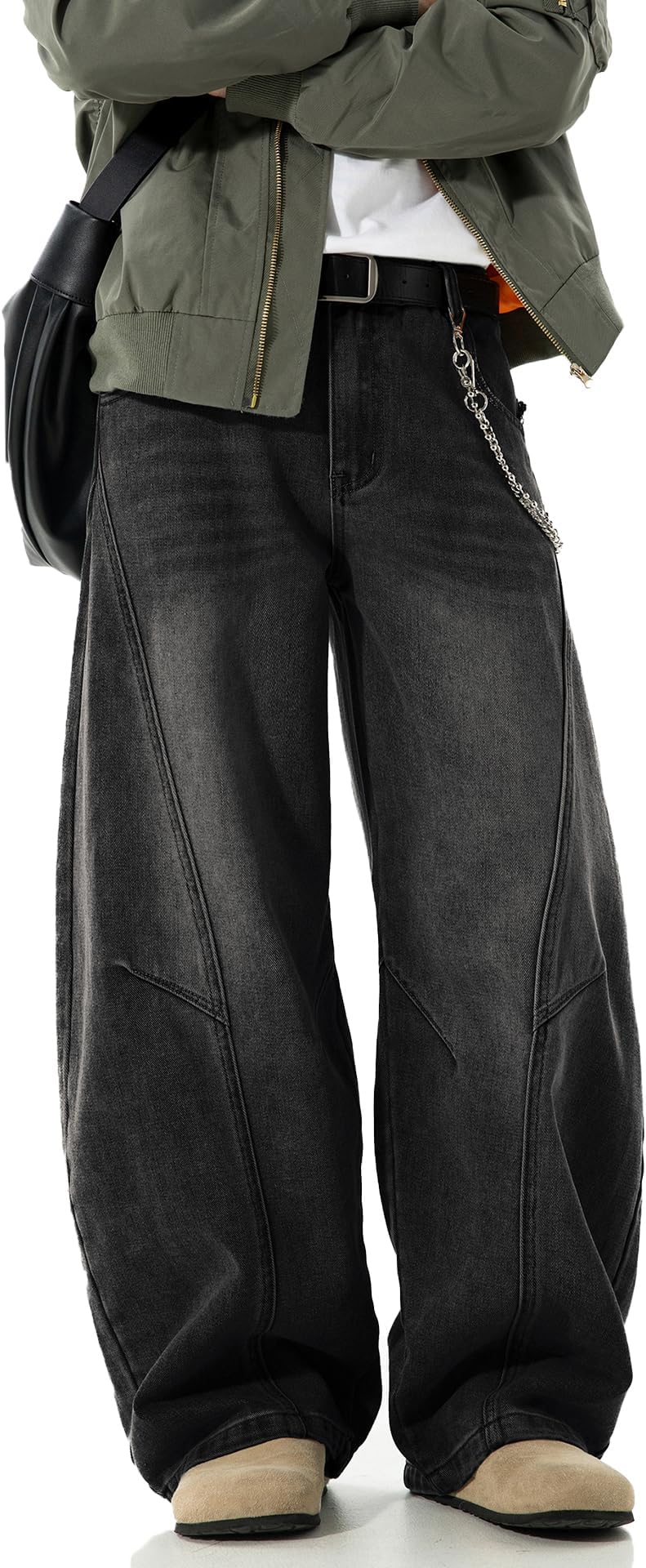 Baggy Hip Hop Jeans for Men Wide Leg Skater Denim Pants Casual Loose Fit Long Trousers
