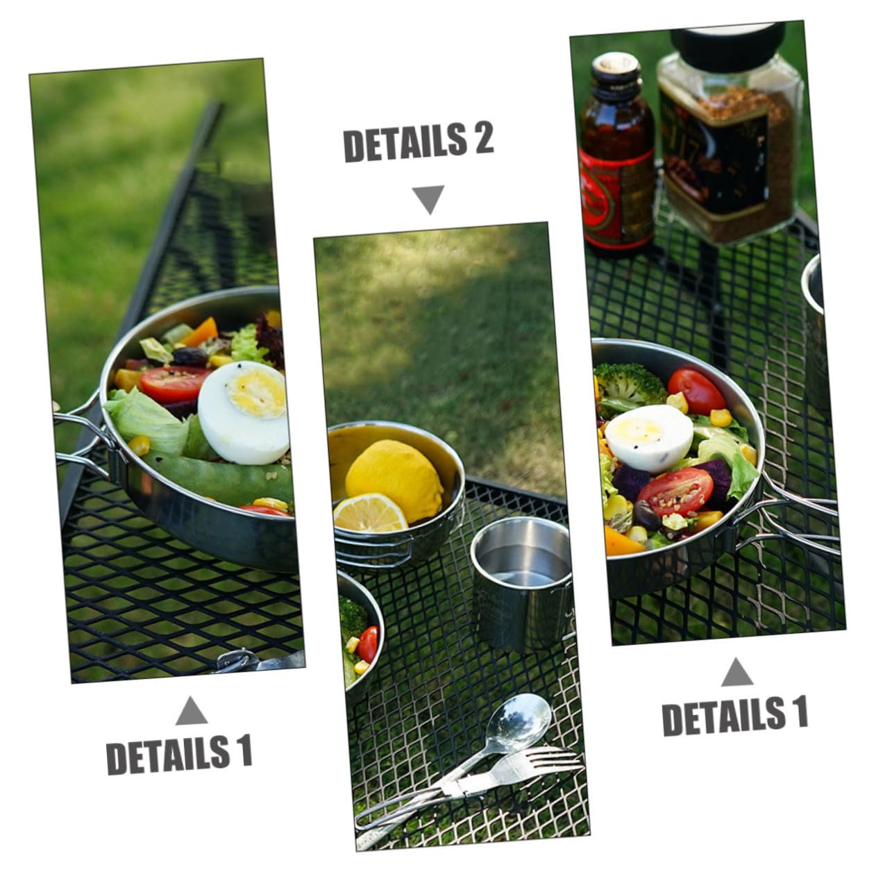 Ensemble de Vaisselle de Camping Poêle à Frire et Tasse 5 Pièces en Acier Inoxydable Design Empilable à Fond Plat pour Pique-niques et Randonnée