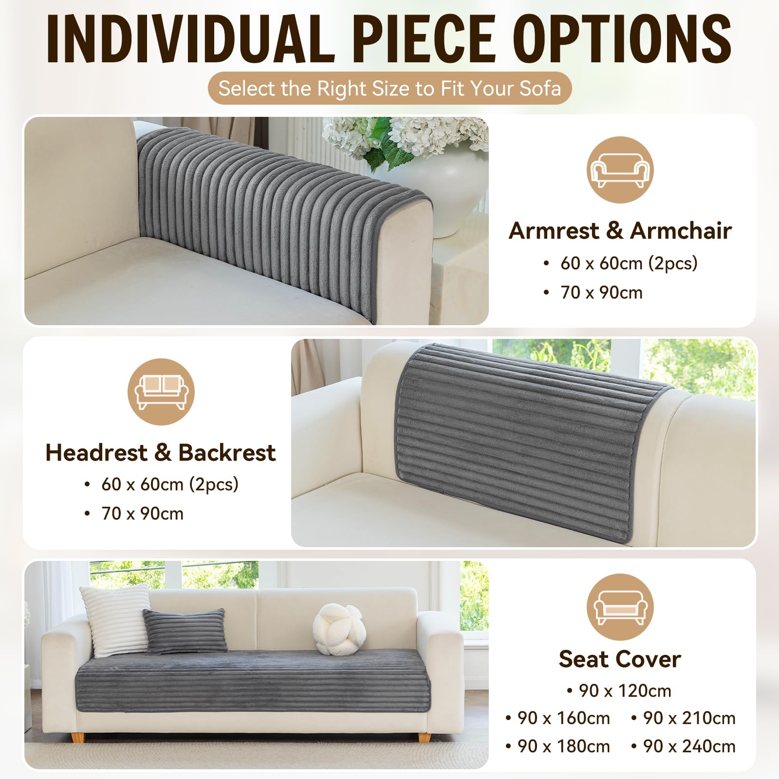 Royhom Housse de Canapé, Protege Canape Impermeable, Housse Canape d'angle, Doux Couverture pour Canapé, Tapis, Rebord de Fenêtre (Gris, 90 x 180 cm)