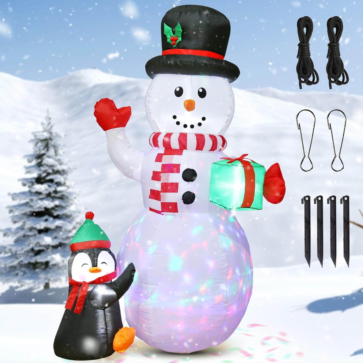 Pupazzo Di Neve Gonfiabile Gigante 1,2m Con Luce LED Integrata – Decorazioni Natalizie Da Esterno/interno