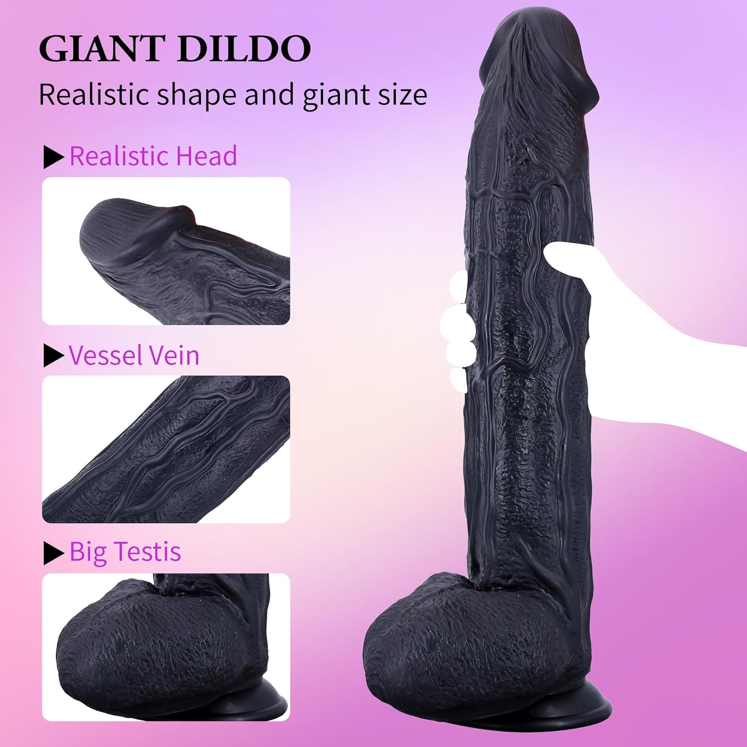 17.3'' Super Huge Black Dildo Long Cock Giant Monster Dildos, 3.1'' Thick Large Anal Sex Toy with Suction Cup Dildos Adult Toys for Women and Men Couples (Black)