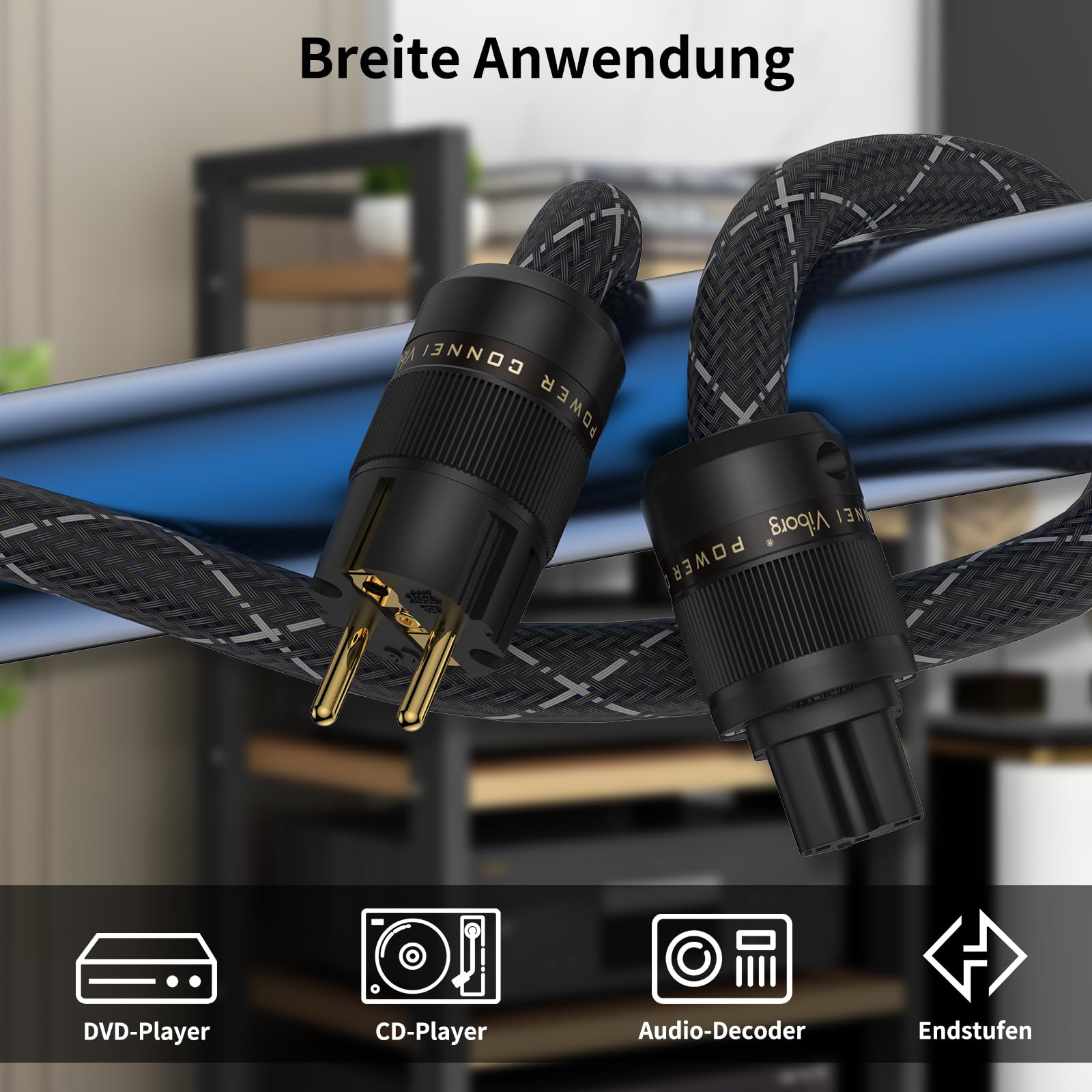 Tertullus High-End Netzkabel OFC HiFi Netzkabel C15 Stromkabel mit Schukostecker & Kaltgerätekupplung für Subwoofer, Verstärker, DV/AV (2M/6.56FT)