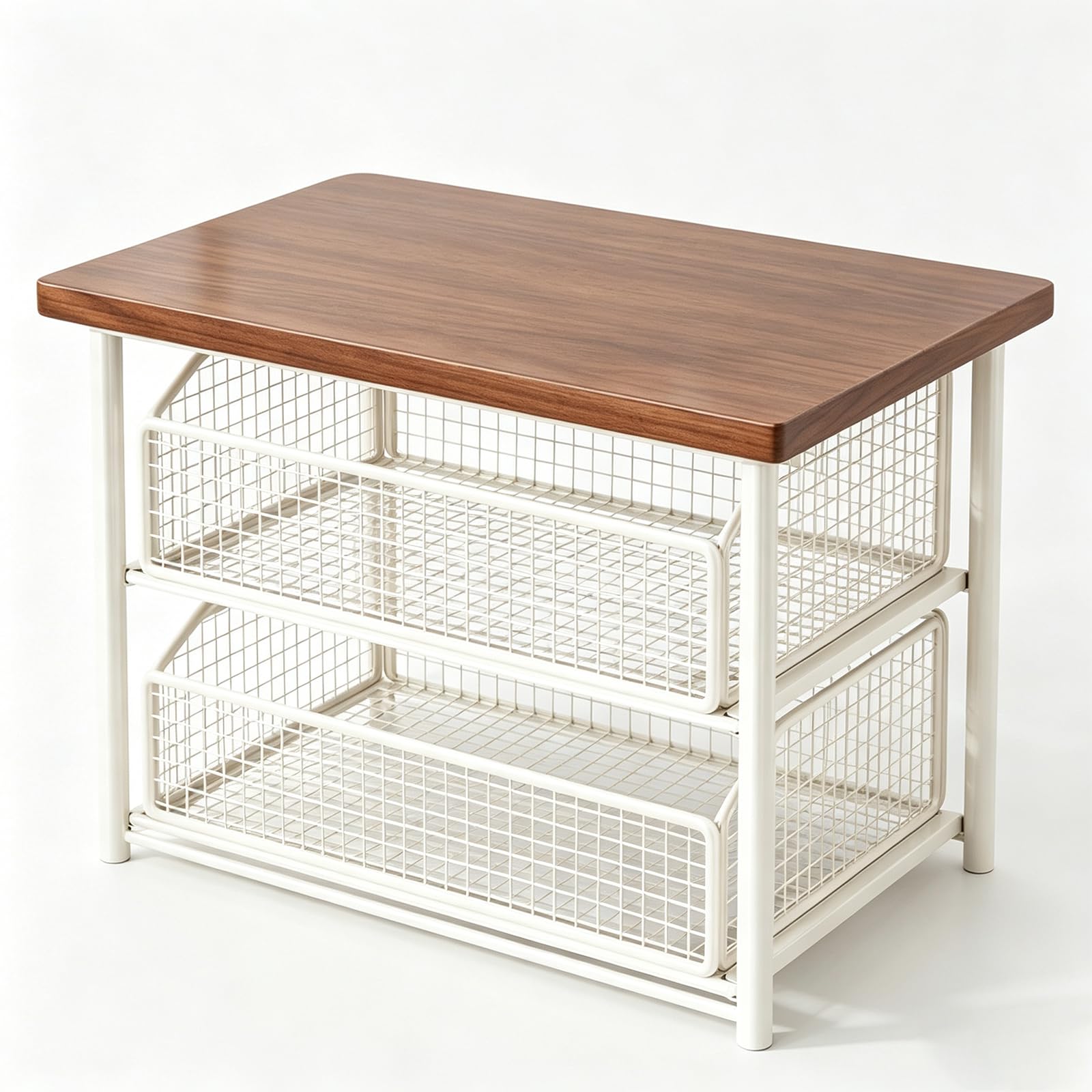 Organizzatore Piano Legno 2 Piani Cassetto Cesto Metallo Cucina Camera