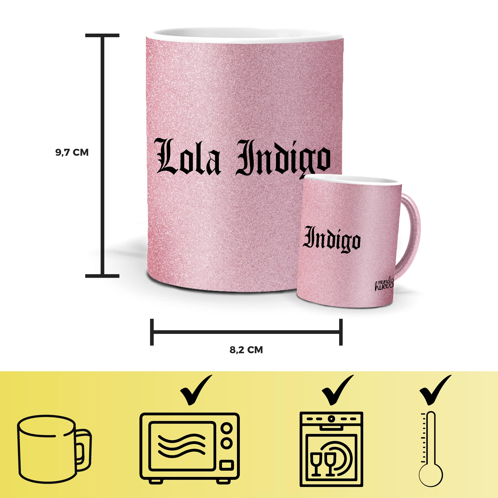 mundohuevo Tazas Únicas | Lola Índigo | Edición Especial Purpurina Rosa | Mensaje Auténtico para Fans | Tazas para Café, Té... | Regalo para Fans de Cantantes