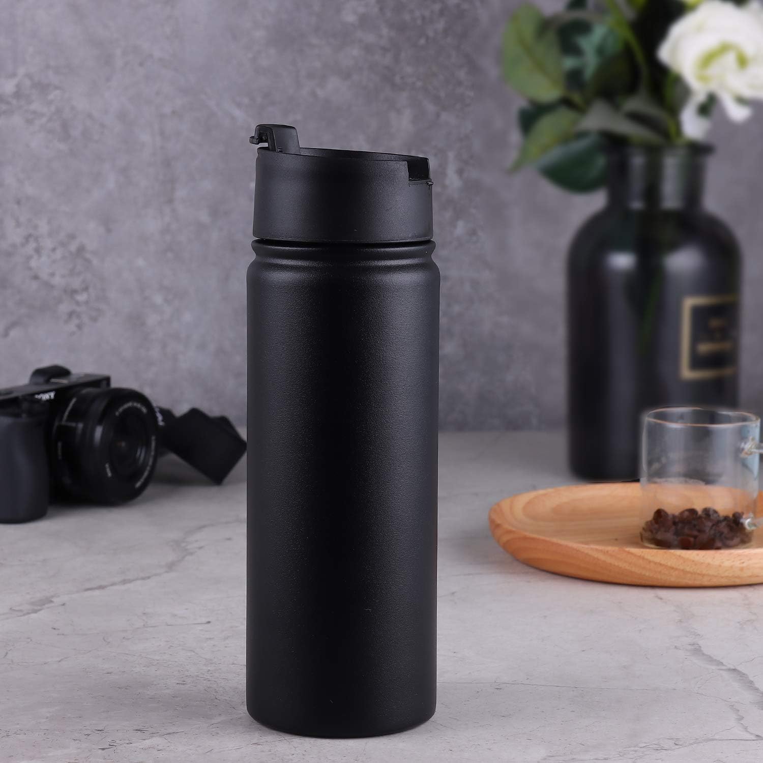 Tea Infuser Bottle With Removable Loose Leaf Tea Strainer Cup 18/8 Stainless Steel Portable Insulated Travel Tea Tumbler Black - Image 8