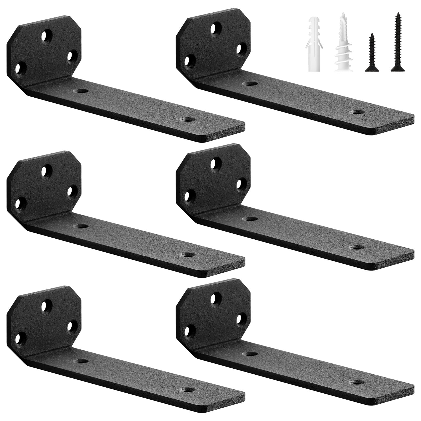 scicent 6 Pack Scaffold Board Shelf Brackets, Floating Shelf Bracket 50KG Capacity, 5mm Thick, Wall Brackets for Shelves, Shelf Support with Screws (Black 15cm)