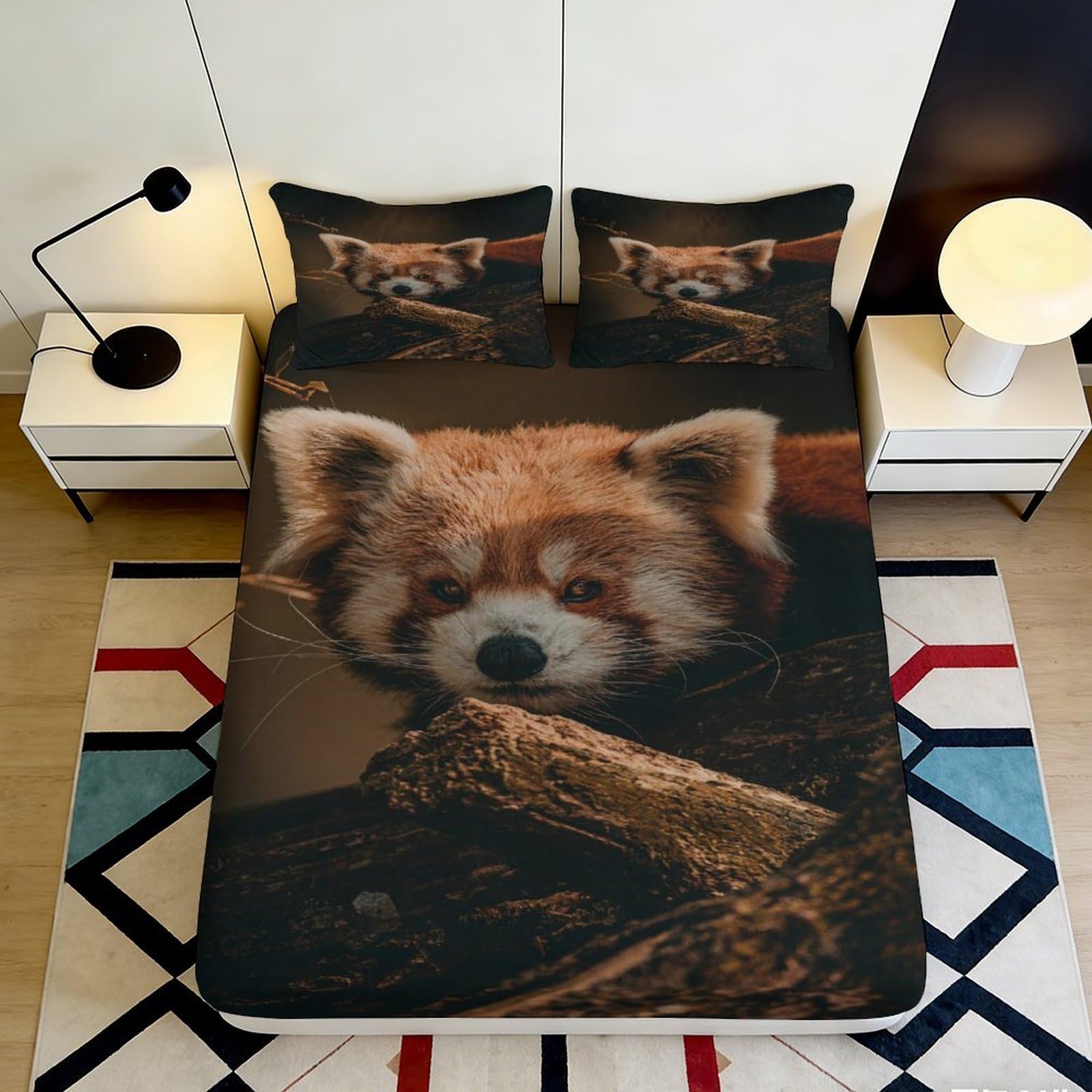 Jqzkxnhpbr Style-4 3D Printed Red Panda Fitted Sheet Microfiber Soft Brown Animal Forest Bed Cover For Bedroom Guest Room Decor 90X200x25cm